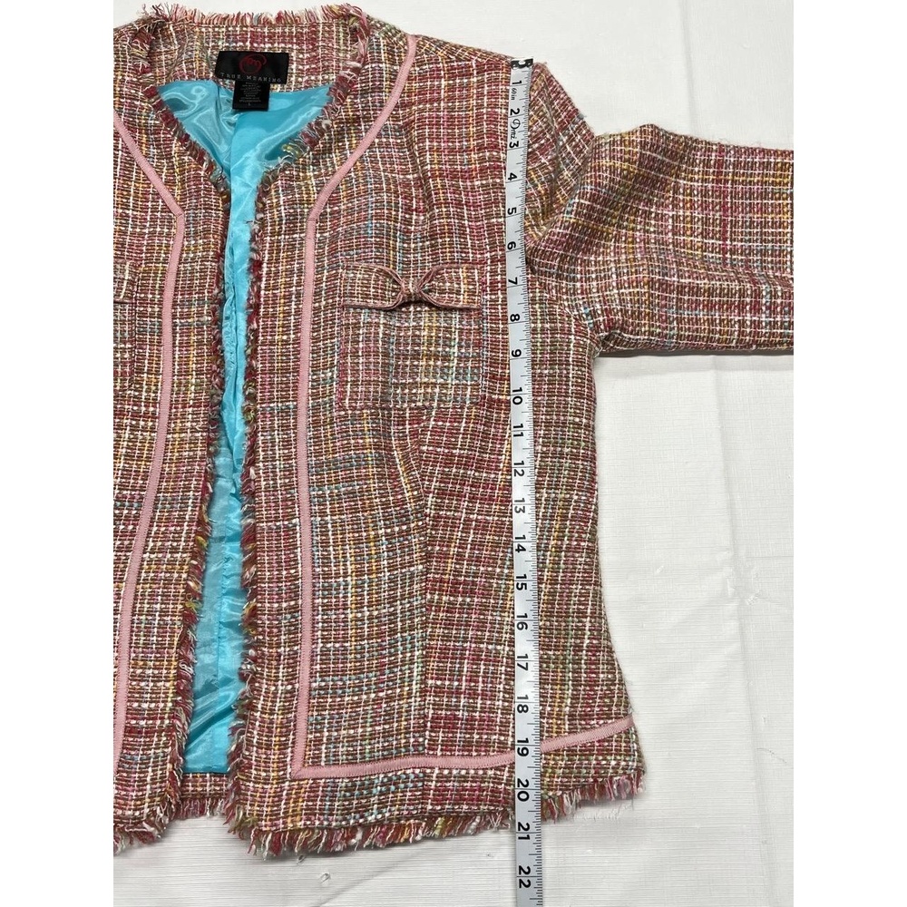 Vintage True Meaning Women's Multicolor Stylish Fringe Hem Tweed Blazer Large - Picture 9 of 12